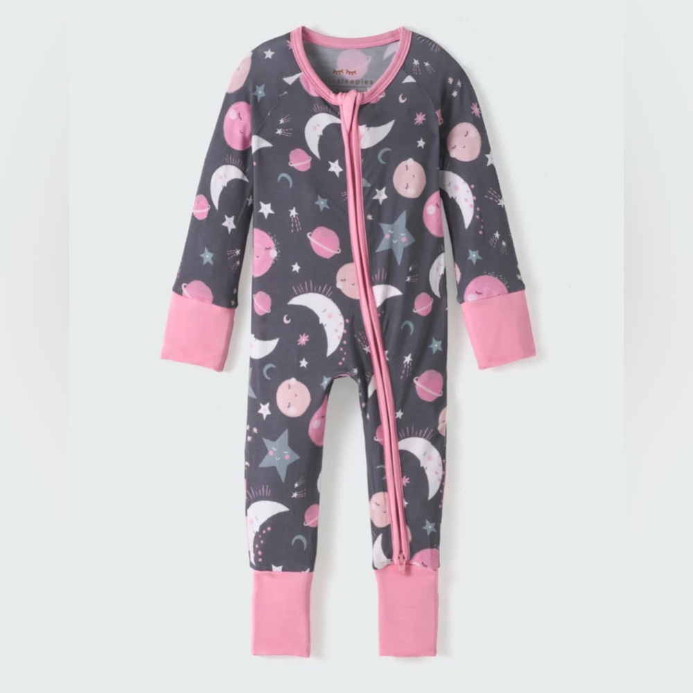 Little Sleepies Pink To the Moon and Back Bamboo Convertible Footie Pajamas
